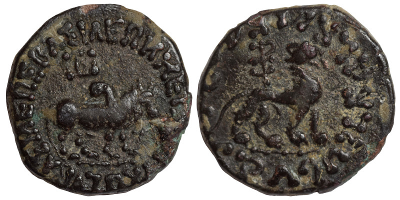 INDO-SKYTHIANS. Azes, circa 58-12 BC. Ae tetradrachm (bronze, 11.99 g, 28 mm). B...