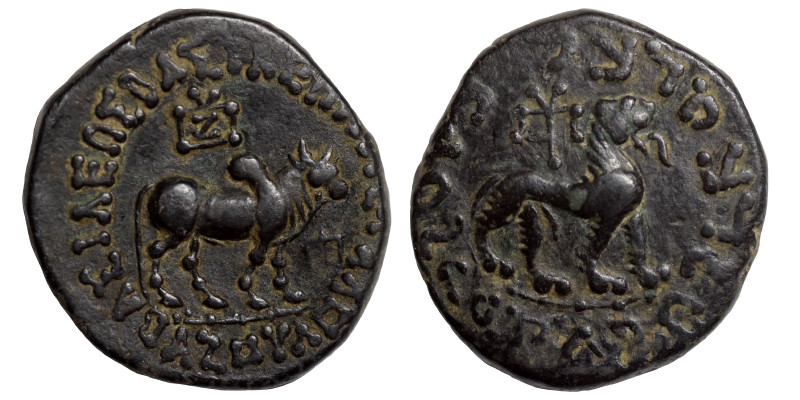 INDO-SKYTHIANS. Azes, circa 58-12 BC. Ae tetradrachm (bronze, 14.24 g, 28 mm). B...