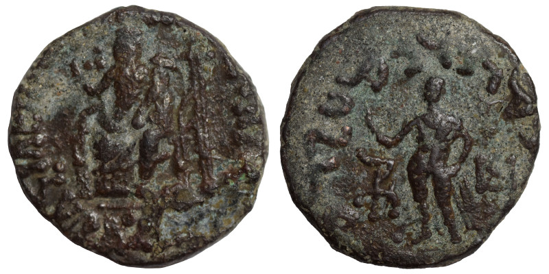 INDO-SKYTHIANS. Azes, circa 58-12 BC. Ae Unit (bronze, 11.33 g, 26 mm). Deity se...