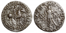 INDO-SKYTHIANS, Apracharajas. Vijayamitra. Circa 12 BC-AD 20. AR Tetradrachm (silver, 7.48 g, 23 mm). In the name of Azes. King on horseback right, ra...