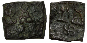 POST-MAURYAN (Punjab). Taxila (local coinage). 1/2 Unit (bronze, 5.49 g, 17x15 mm), Taxila city state (Pushkalavati), circa 185-170 BC. Indra-Dhvaja a...