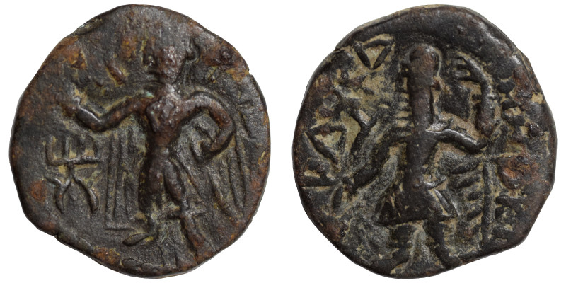 INDIA, Kushan Empire. Kanishka I, circa 127-152. Ae drachm (bronze, 3.81 g 18 mm...