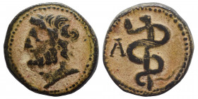 SYRIA, Seleukis and Pieria. Antioch. Pseudo-autonomous, 2nd century. Ae Tessera (bronze, 3.26 g, 16 mm) Head of Asklepios left. Rev. Serpent-entwined ...