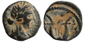 SYRIA, Seleucis and Pieria. Pseudo-autonomous, circa 2nd century AD. Ae (bronze. 0.65 g, 9 mm) Draped bust of Artemis right. Rev. [.. date?] Lyre. Goo...