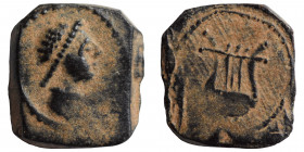 SYRIA, Seleucis and Pieria. Pseudo-autonomous, circa 2nd century AD. Ae (bronze. 0.77 g, 10x9 mm) Draped bust right. Rev. Lyre. Very fine.