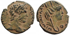 MESOPOTAMIA, Edessa. Caracalla, 198-217. Ae (bronze, 4.38 g, 19 mm). IMP CAES M AVR ANTONINVS P F AVG Laureate head of Caracalla to right. Rev. COL AV...