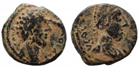 MESOPOTAMIA, Edessa. Abgar VIII with Commodus, 177-192. Æ (bronze, 2.00 g, 14 mm); [KAIC KOM]OΔ[OC] Laureate head of Commodus to right. Rev. [ΑΒΓΑΡΟС ...