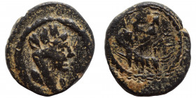 PHOENICIA. Tyre. Pseudo-autonomous issue. Ae (bronze, 1.31 g, 11 mm). Turreted, veiled and draped bust of Tyche to right; to left, palm frond. Rev. As...