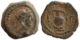 EGYPT. Alexandria. Trajan, 98-117. Dichalkon (bronze, 1.60 g, 14 mm), dated RY year 16. Laureate head of Trajan right. Rev. L ΙϚ jug. Very fine. Anoth...