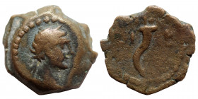 EGYPT. Alexandria. Hadrian, 117-138. Dichalkon (bronze, 1.34 g, 11 mm). Laureate head right. Rev. Cornucopiae, date across. Dattari (Savio) 7209. Very...