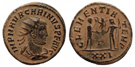 Carinus. as caesar, 282-283. Antoninianus (bronze, 3.30 g, 20 mm). Cyzicus, 2nd officina, 282. Radiate and draped bust right. Rev. CLEMENTIA • TEMP, C...