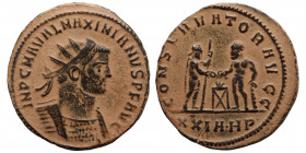 Maximianus, first reign, 286-305. Antoninianus (bronze, 3.56 g, 23 mm), Siscia, 289-290. IMP C M A VAL MAXIMIANVS P F AVG Radiate and cuirassed bust o...