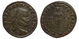 Constantius I, as Caesar, 293-305. Follis (bronze, 9.96 g, 28 mm). Rome, struck 303-305. CONSTANTIVS NOB CAES laureate head to right. Rev. SAC MON VRB...