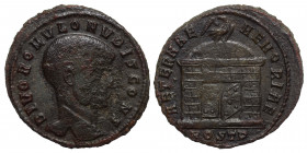 Divus Romulus, died 309. Follis (bronze, 6.22 g, 25mm), Ostia, struck 309-310. DIVO ROMVLO N V BIS CONS Bare head of Divus Romulus to right. Rev. AETE...