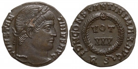 Constantine I, 307/10-337. Follis (bronze, 2.31 g, 18 mm). Rome. CONSTANTINVS AVG Laureate head right. Rev. D N CONSTANTINI MAX AVG / R S. VOT / XXX i...