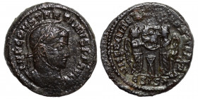 Constantine I, 307/310-337. Follis (bronze, 3.60 g, 19 mm). Siscia, struck 318. IMP CONSTANTINVS P F AVG laureate, helmeted and cuirassed bust right. ...