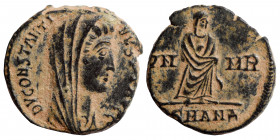 Divus Constantine I, died 337. Follis (bronze, 1.57 g, 14 mm), Antioch. D V CONSTANTINVS PT AVGG, veiled, draped and cuirassed head right. Rev. Consta...