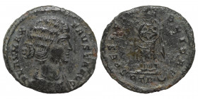 Fausta, Augusta, 324-326. Follis (bronze, 2.16 g, 19 mm). Treveri (Trier), struck 325-326. FLAV MAX - FAVSTA AVG Bareheaded and mantled bust right. Re...