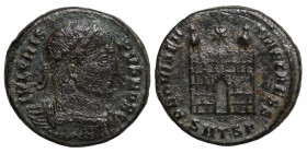 Crispus. Caesar, AD 316-326. Æ Follis (bronze, 3.16 g, 19 mm). Thessalonica, struck 326. IVL CRIS-PVS NOB C Laureate and cuirassed bust right. Rev. PR...