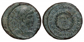 Crispus. Caesar, AD 316-326. Æ Follis (bronze, 2.34 g, 20 mm). Londinium, struck 323-324. IVL CRISPVS NOB C Laureate head to right. Rev. CAESARVM NOST...
