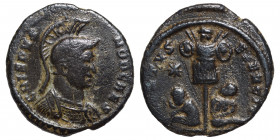 Crispus, as Caesar, 316-326. Follis (bronze, 2.20 g, 19 mm). Treveri (Trier), struck 320. CRISPVS - NOB CAES Helmeted and cuirassed bust right. Rev. V...