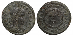 Crispus, Caesar, 316-326. Follis (bronze, 2.83 g, 19 mm), Aquileia. CRISPVS NOB CAES. Laureate, draped and cuirassed bust right. Rev. CAESARVM NOSTROR...