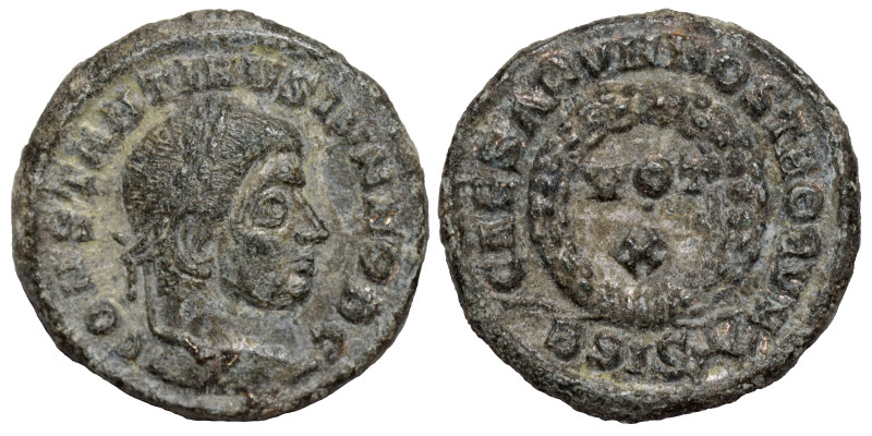 Constantine II, as Caesar, 316-337. Follis (bronze, 3.15 g, 19 mm). Siscia, stru...