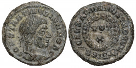 Constantine II, as Caesar, 316-337. Follis (bronze, 3.15 g, 19 mm). Siscia, struck 321/4. CONSTANTINVS IVN NOB C. Laureate head right. Rev. CAESARVM N...