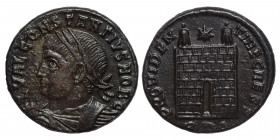 Constantius II, as Caesar, 324-337. Follis (bronze, 2.96 g, 19 mm), Rome. FL VAL CONSTANTINVS NOB C Laureate, draped and cuirassed bust left. Rev. PRO...