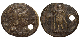 Commemorative Series, Nummus (bronze, 1.61 g, 16 mm). Struck under Constantius II and Constans in Rome, 348. ROMA, helmeted and draped bust of Roma ri...