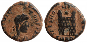 Flavius Victor, 387-388. Follis (bronze, 1.50 g, 13 mm), Aquileia. DN FL VICTOR P F AVG, diademed, draped and cuirassed bust right. Rev. SPES ROMANORV...