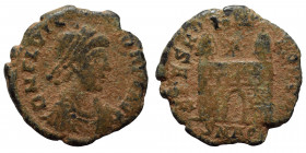 Flavius Victor, 387-388. Follis (bronze, 0.88 g, 13 mm), Aquileia. DN FL VICTOR P F AVG, diademed, draped and cuirassed bust right. Rev. SPES ROMANORV...