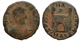 Flavius Victor, 387-388. Follis (bronze, 0.96 g, 13 mm), Aquileia. DN FL VICTOR P F AVG, diademed, draped and cuirassed bust right. Rev. SPES ROMANORV...