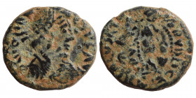 Johannes, usurper, 423-425. Ae (bronze, 1.42 g, 13 mm), Rome. D N IOHANNES P F AVG Pearl-diademed, draped and cuirassed bust of Johannes to right. Rev...