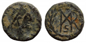 Marcian, 450-457, Nummus (bronze, 1.22 g, 11 mm), Constantinople. D N MARCIANVS P F AVG, pearl-diademed, draped and cuirassed bust right. Rev. Monogra...