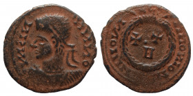 Barbarous Imitation of Constantine I, circa 4th century. Nummus (bronze 1.79 g, 17 mm). Blundered legend, laureate head left. Rev. Blundered legend, I...