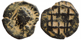 Barbarous Imitation, circa 4th century. Nummus (bronze 1.17 g, 19 mm). Blundered legend, bust left. Rev. Blundered legend, imitating campgate (?). Ver...
