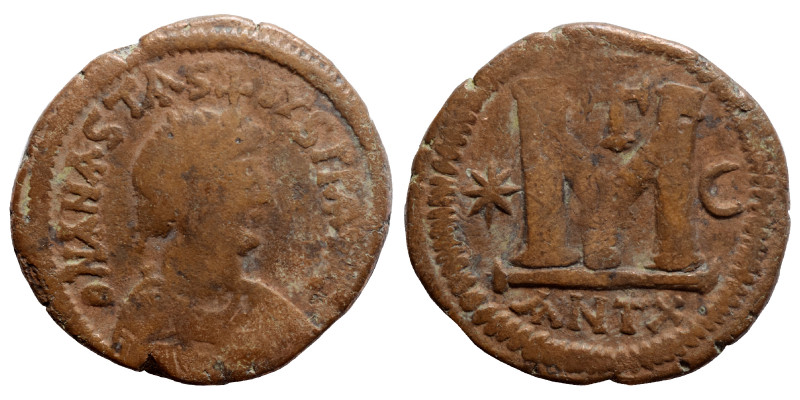 Anastasius, 491-518., Follis, (bronze, 16.00 g, 33 mm). D N ANASTASIVS PP AVG Di...