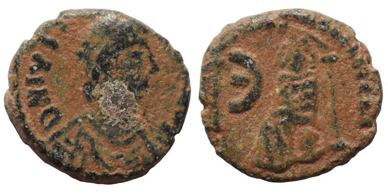 Justin I, 518-527. Pentanummium (bronze, 1.53 g, 13 mm), Antioch. D N IVSTINVS P...