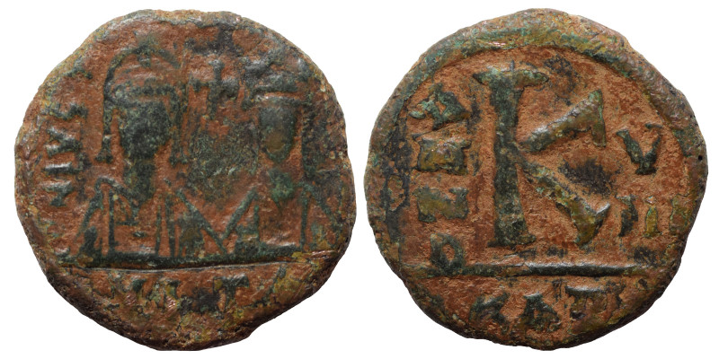 Justin II, with Sophia, 565-578. Half Follis (bronze, 7.44 g, 23 mm), Carthage. ...
