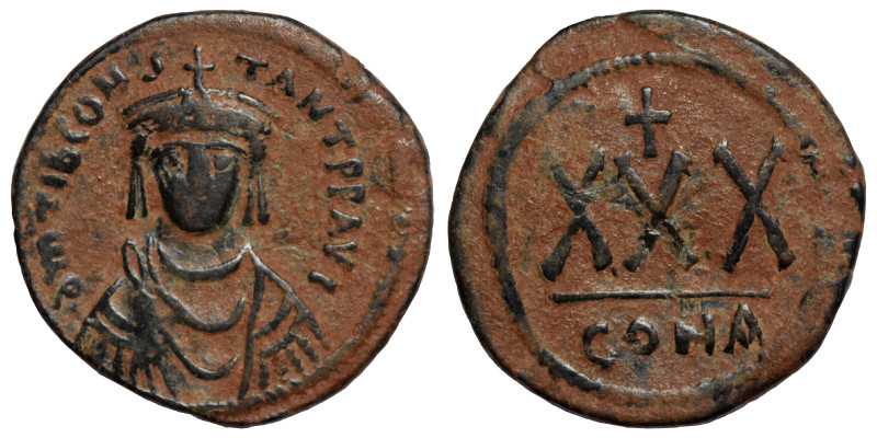 Tiberius II Constantine, 578-582. 3/4 Follis or 30 Nummi (bronze, 11.92 g, 33 mm...