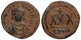 Tiberius II Constantine, 578-582. 3/4 Follis or 30 Nummi (bronze, 11.92 g, 33 mm), Constantinople, struck 579-582. d M TIЬ CONS-TANT P P AVI Crowned, ...