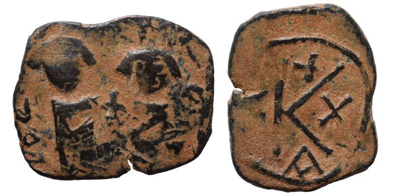 Heraclius, with Heraclius Constantine, 610-641. Half Follis (bronze, 4.57 g, 24x...