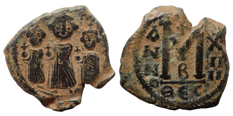 Heraclius, with Martina and Heraclius Constantine. 610-641. Follis (bronze, 8.32...