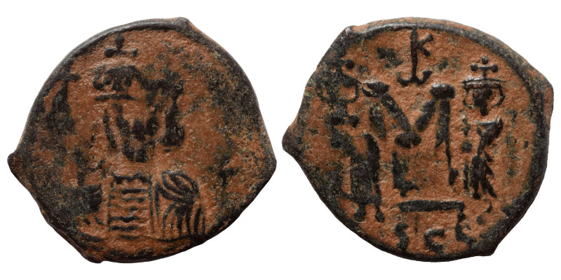 Constantine IV Pogonatus, with Heraclius and Tiberius, 668-685. Follis (bronze, ...
