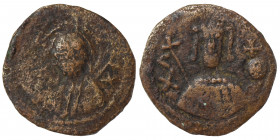 Alexius I Comnenus, 1081-1118. Tetarteron (Bronze, 2.03 g, 19 mm). Thessalonica, struck 1092-1118. Facing bust of Christ Pantokrator. Rev. Crowned fac...