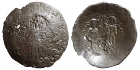 Manuel I Comnenus, 1143-1180.BI Aspron Trachy (billon, 3.10 g, 29 mm). Constantinople, circa 1167-1183. Christ, wearing tunic and colobium, seated upo...