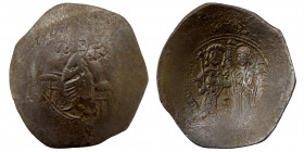Manuel I Comnenus, 1143-1180. BI Aspron Trachy (billon, 4.90 g, 29 mm). Constantinople, circa 1167-1183. Christ, wearing tunic and colobium, seated up...