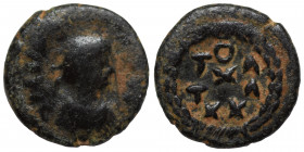 VANDALS. Carthage. Nummus (bronze, 0.88 g, 11 mm). Pearl-diademed and draped bust right, blundered legend. Rev. TOV TXV XX (?) within wreath. Nearly v...