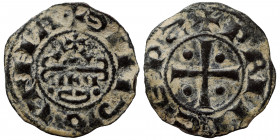 CRUSADERS. Principality of Antioch. Raymond of Poitiers, 1136-1149. Fractional Denier (Bronze, 0.73 g, 17 mm). +PRINCEPS Cross pattée with pellet in e...
